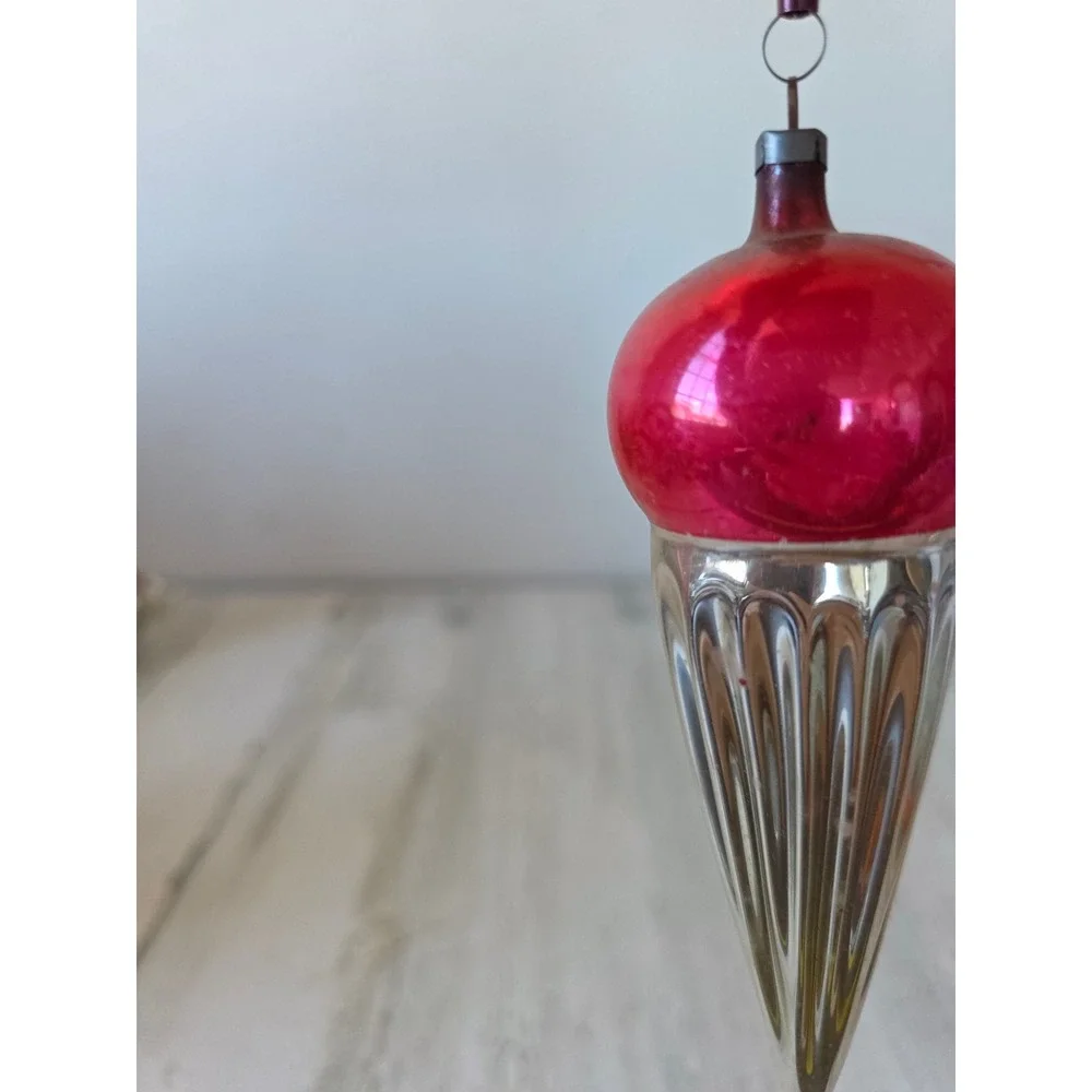 Antique ice cream cone mercury glass ornament beaded Xmas tree entire ornament
